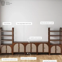 Arched Bookshelf Entertainment Center for 75" TV Dark Acacia