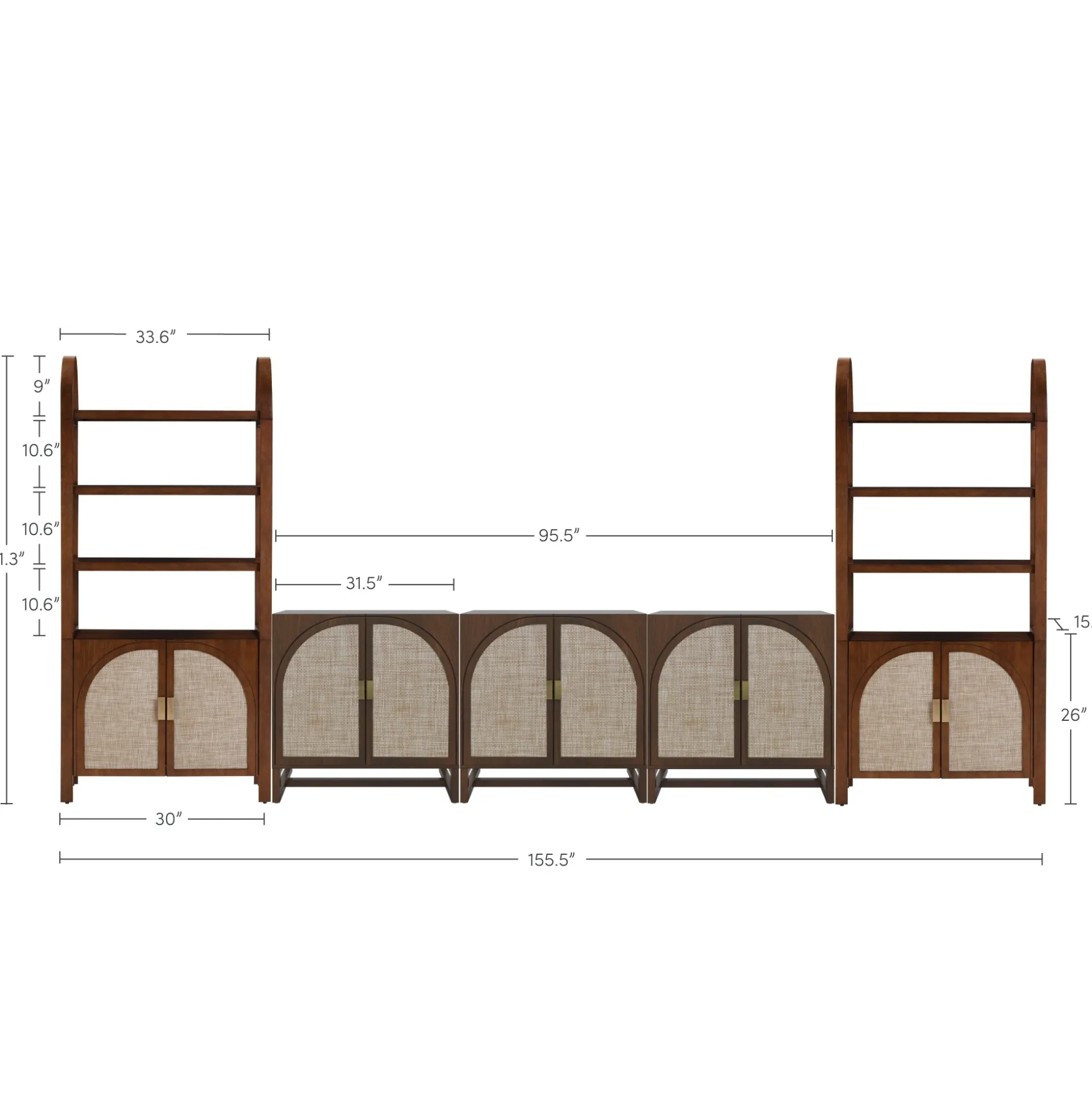 Arched Bookshelf Entertainment Center for 75" TV Dark Acacia