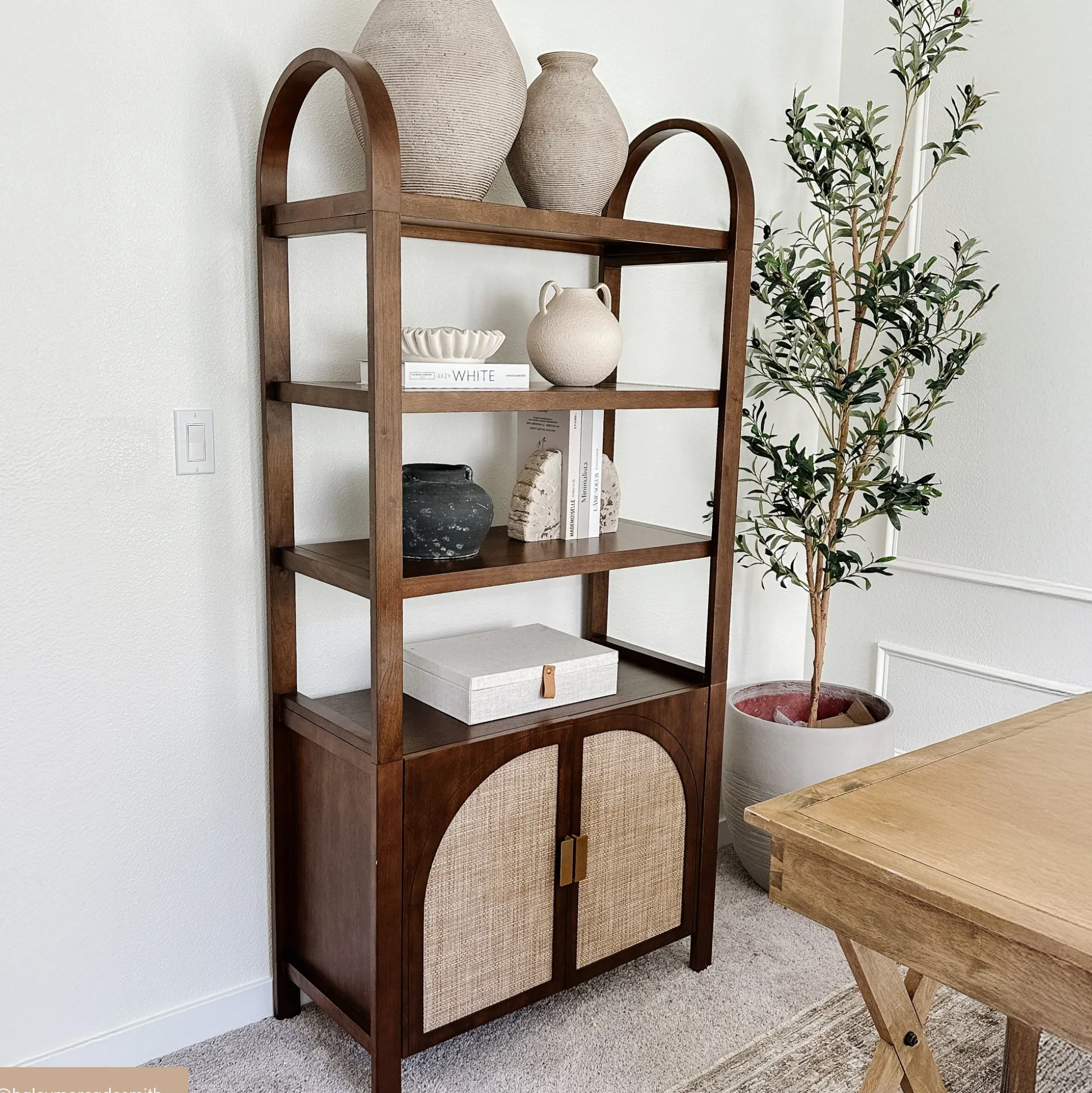 Arched Door Rattan Bookshelf with Doors Dark Acacia (Set of 4)