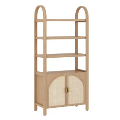 Arched Door Rattan Bookshelf with Doors Raw Oak