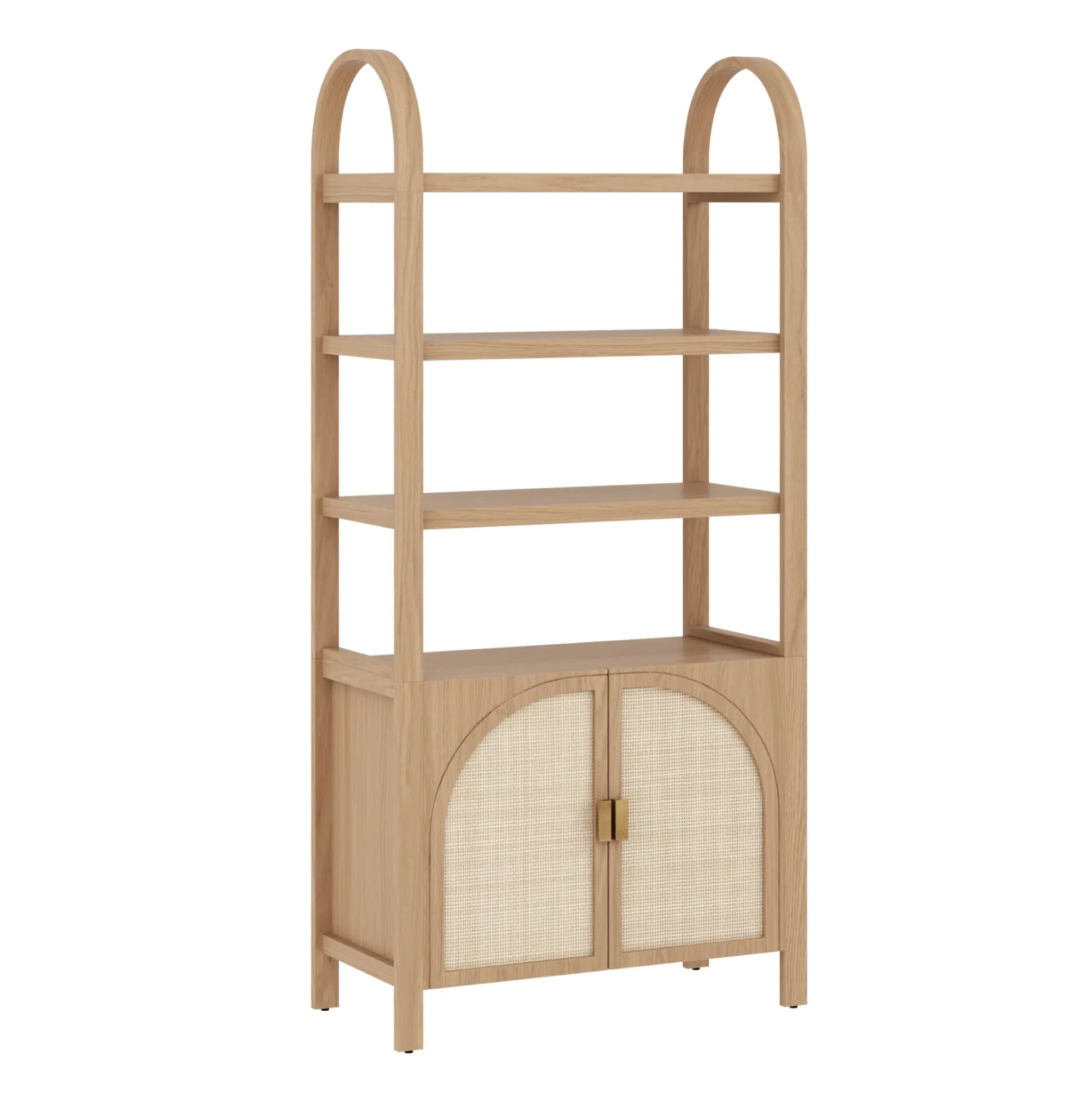 Arched Door Rattan Bookshelf with Doors Raw Oak