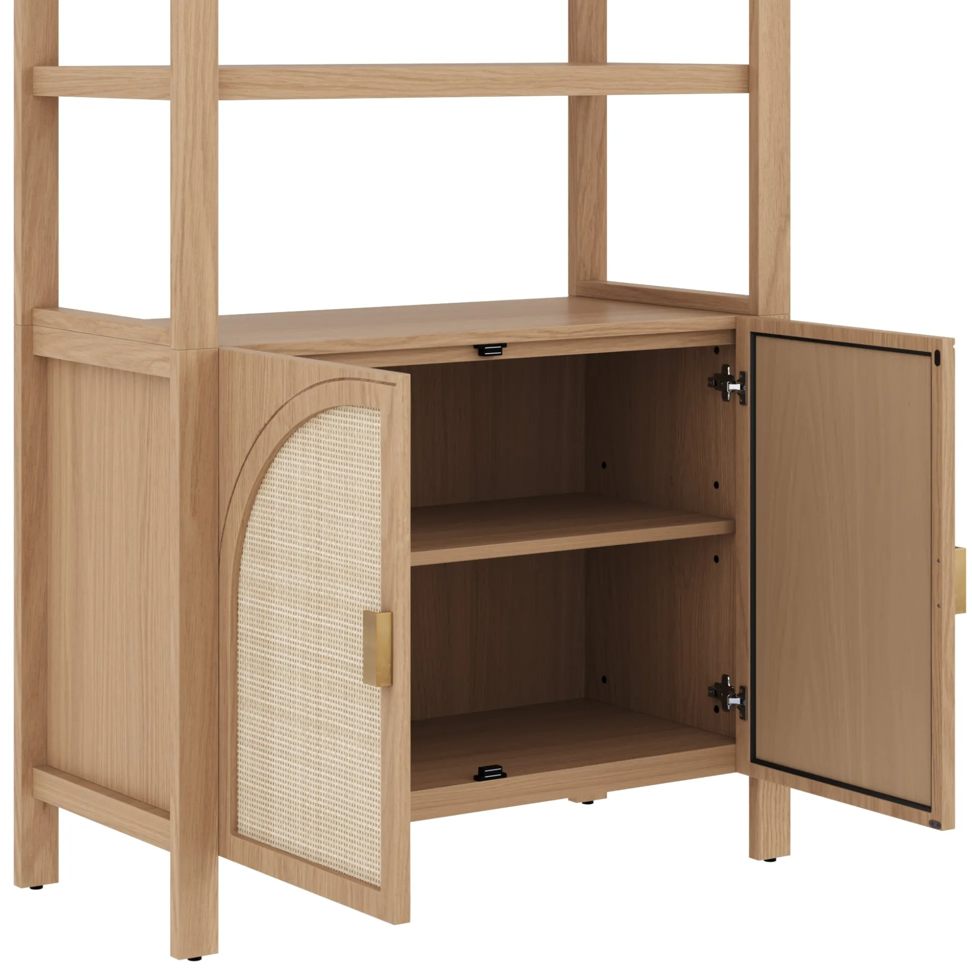 Arched Door Rattan Bookshelf with Doors Raw Oak