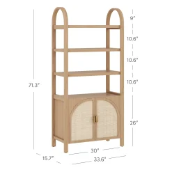 Arched Door Rattan Bookshelf with Doors Raw Oak