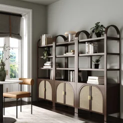 Arched Door Rattan Bookshelf with Doors Dark Acacia (Set of 3)