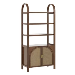 Arched Door Rattan Bookshelf with Doors Dark Acacia (Set of 3)