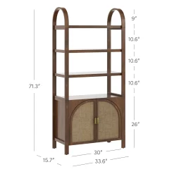 Arched Door Rattan Bookshelf with Doors Dark Acacia