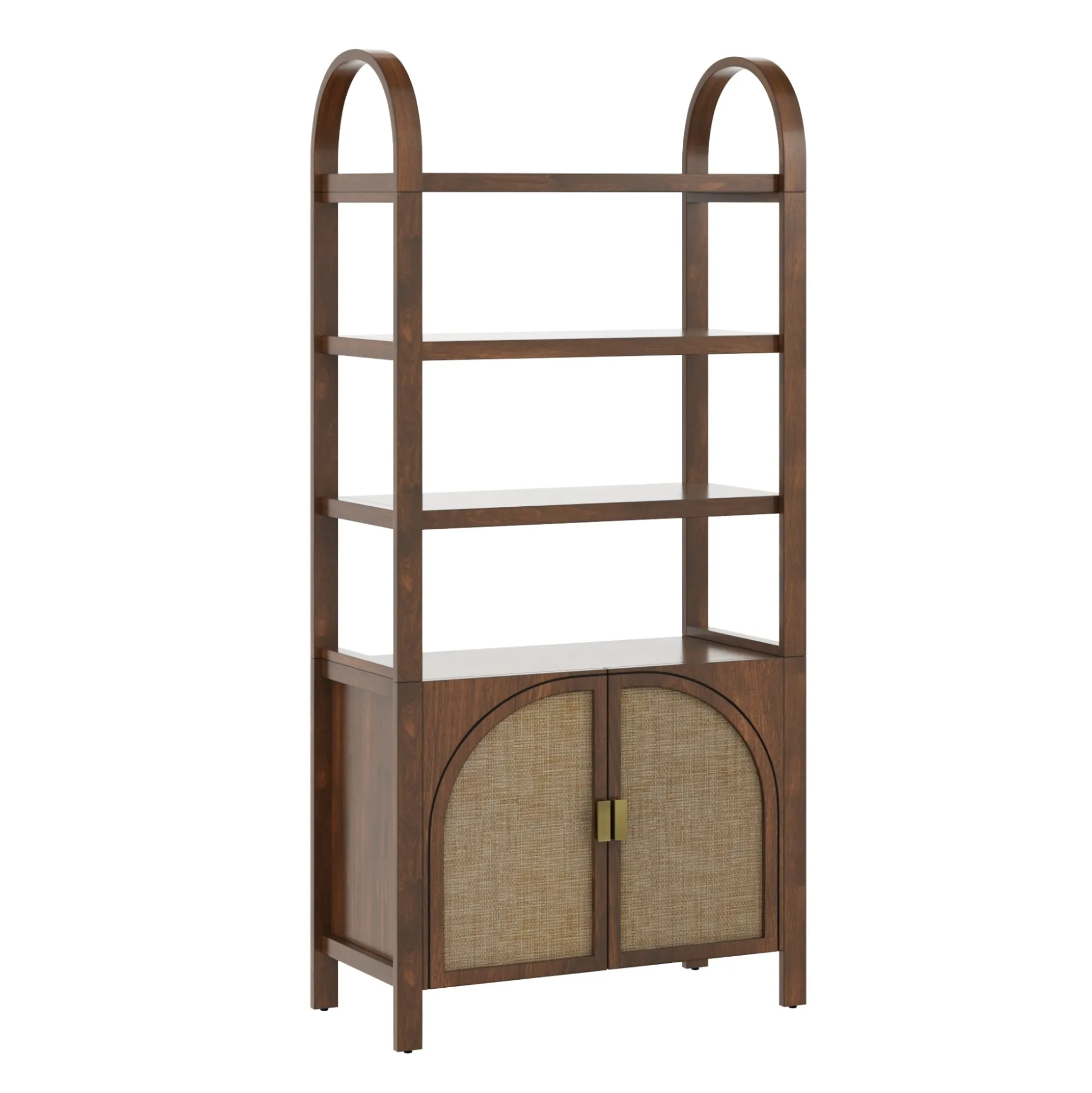Arched Door Rattan Bookshelf with Doors Dark Acacia