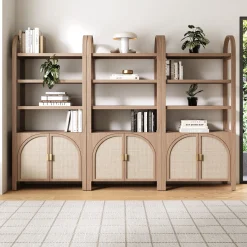 Arched Door Rattan Bookshelf with Doors Raw Oak (Set of 3)