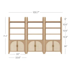 Arched Door Rattan Bookshelf with Doors Raw Oak (Set of 3)