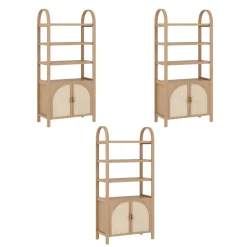 Arched Door Rattan Bookshelf with Doors Raw Oak (Set of 3)