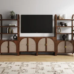 Arched Entertainment Center Wood Dark Acacia