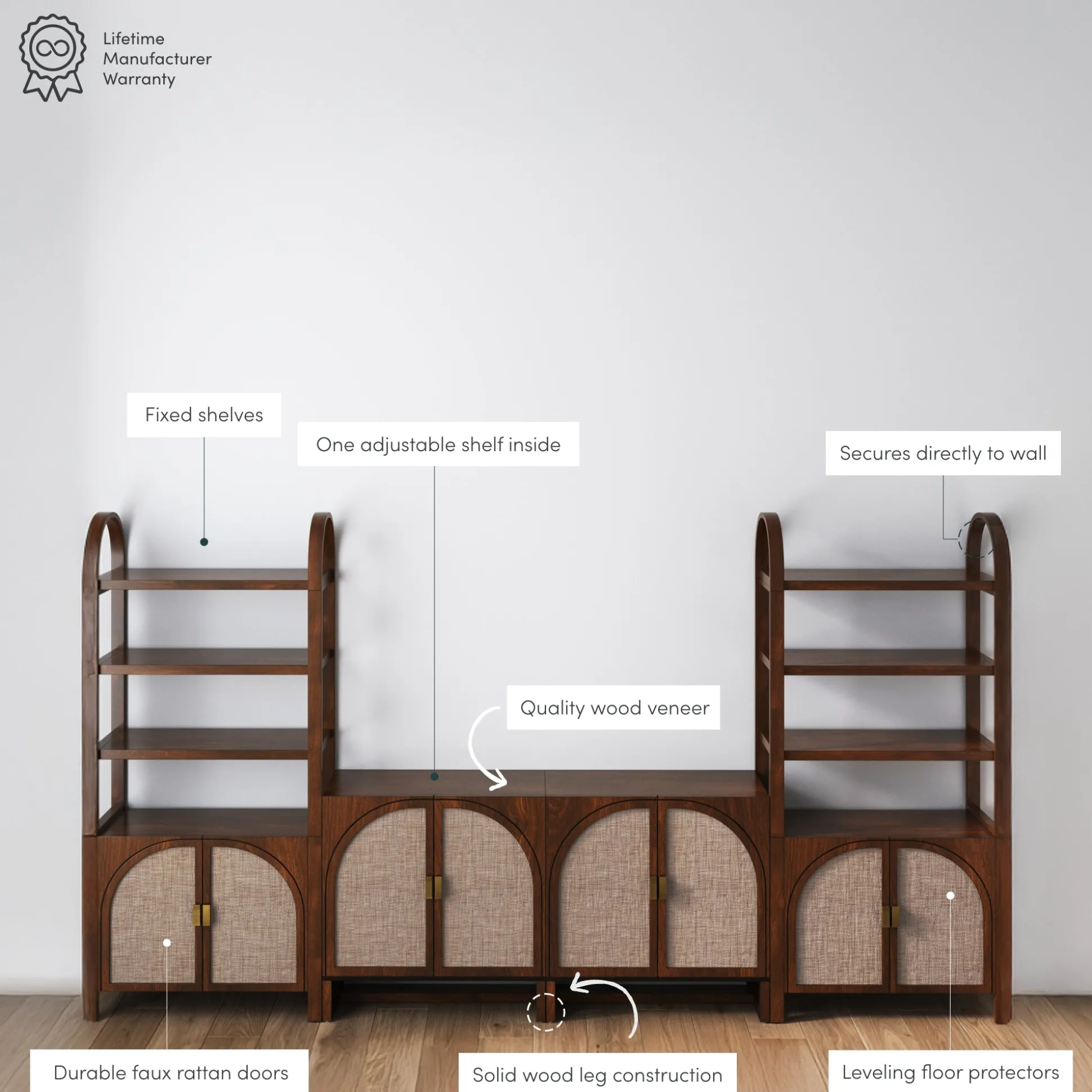 Arched Entertainment Center Wood Dark Acacia