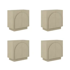 Arched Fabric Wrapped Storage Credenza with Doors Beige (Set of 4)