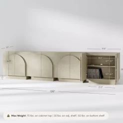 Arched Fabric Wrapped Storage Credenza with Doors Beige (Set of 4)