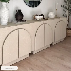 Arched Fabric Wrapped Storage Cabinet Credenza Beige (Set of 3)