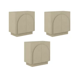 Arched Fabric Wrapped Storage Cabinet Credenza Beige (Set of 3)
