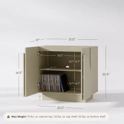Arched Fabric Wrapped Storage Cabinet Beige Linen