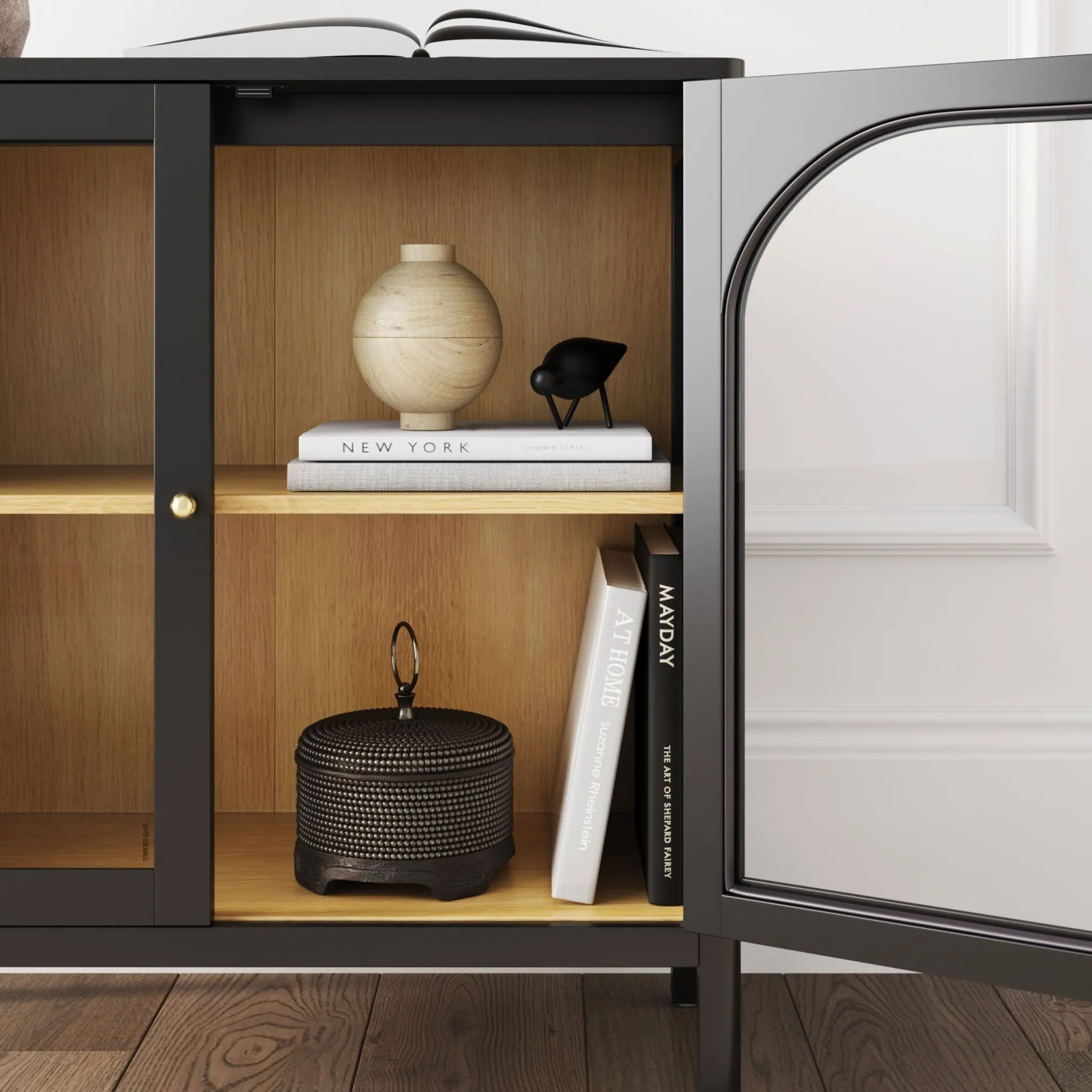 Arched Glass Door TV Console for TVs up to 65" Black