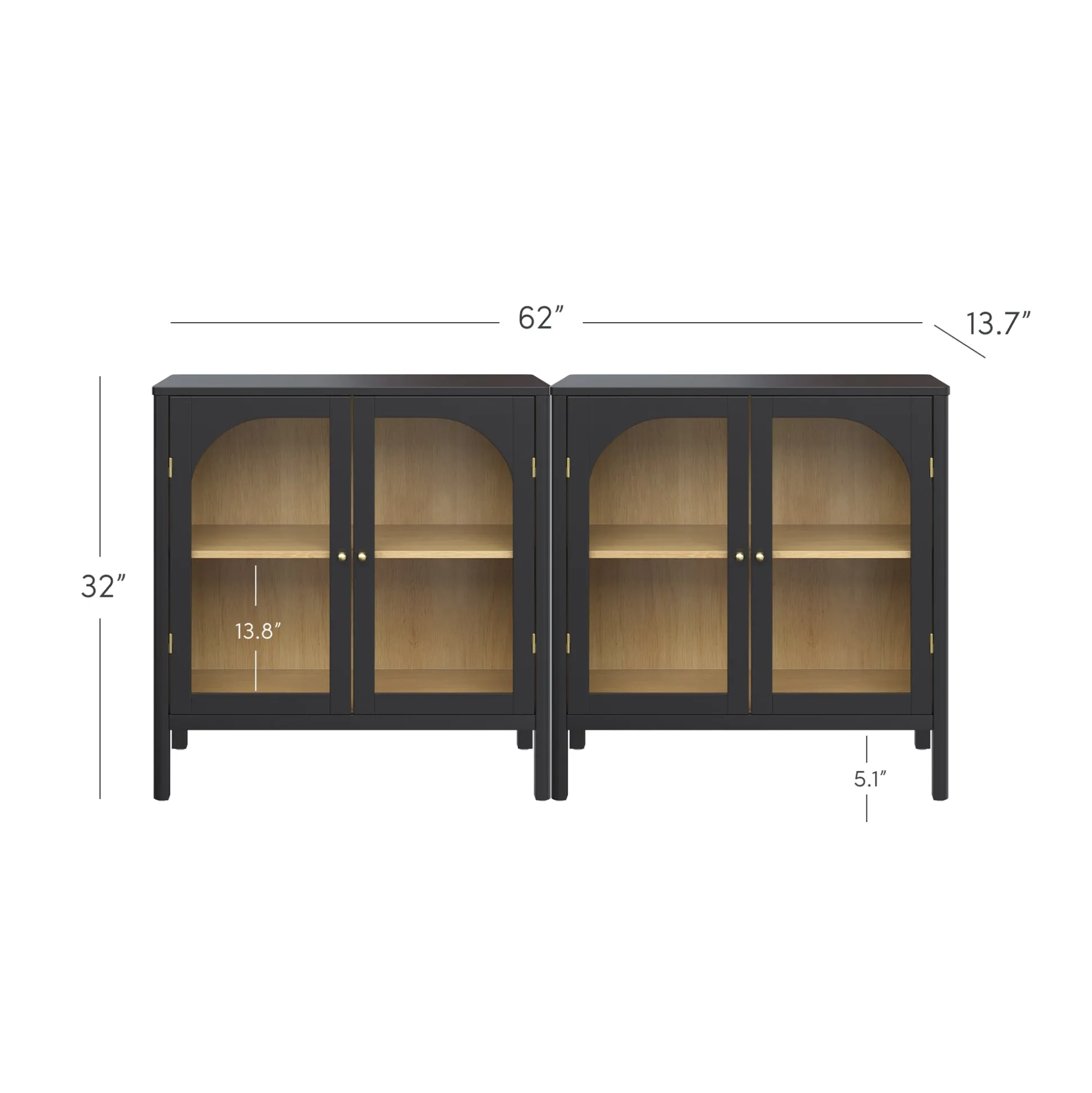 Arched Glass Door TV Console for TVs up to 65" Black