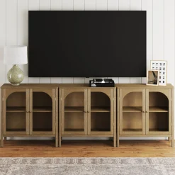 Arched Glass Door TV Console for TVs up to 75" Brown