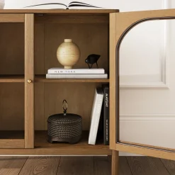 Arched Glass Door TV Console for TVs up to 75" Brown