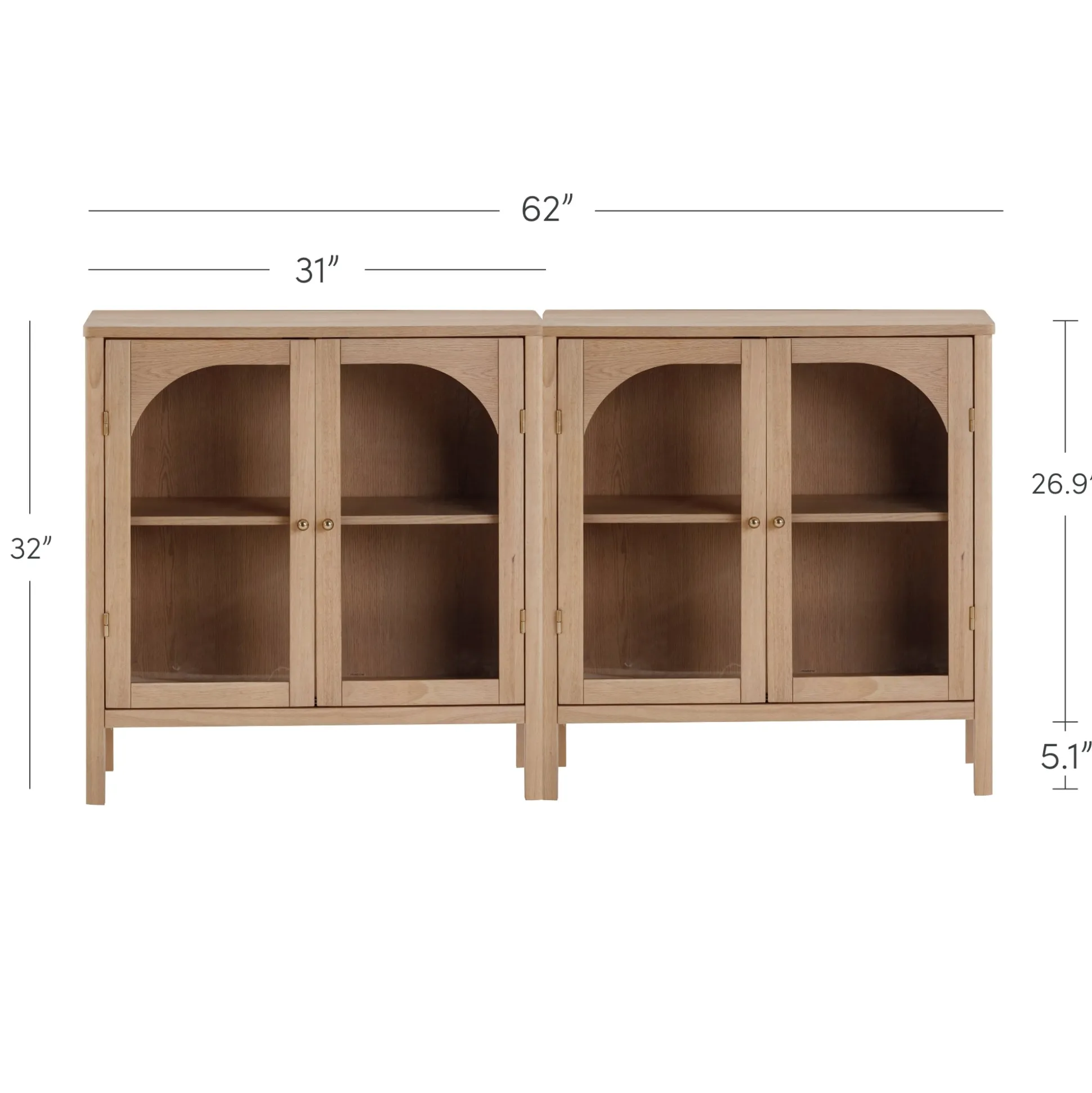 Arched Glass Door TV Console for TVs up to 65" Raw Oak