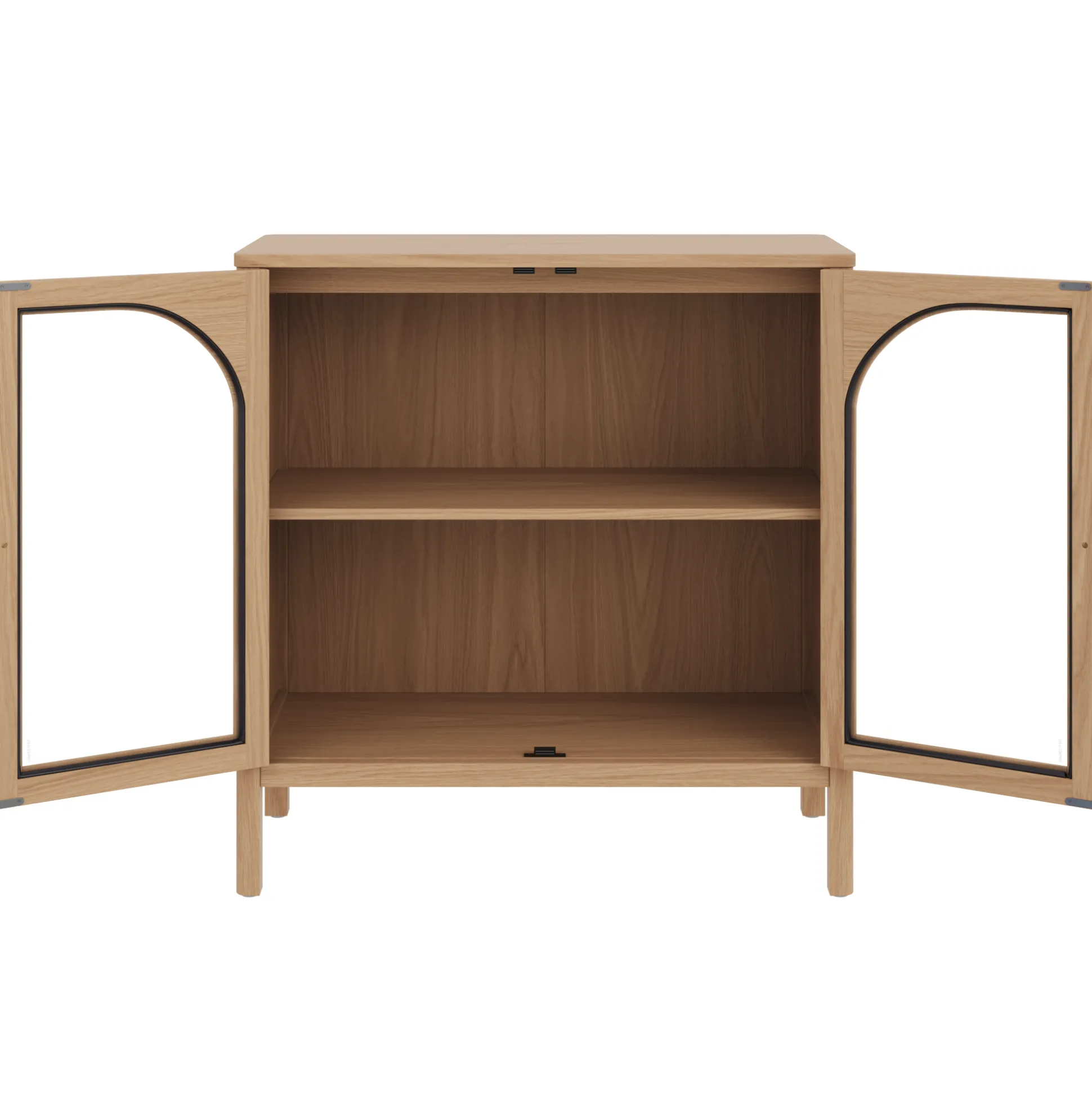 Arched Glass Door TV Console for TVs up to 65" Raw Oak