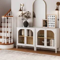 Arched Glass Door TV Console for TVs up to 65" White