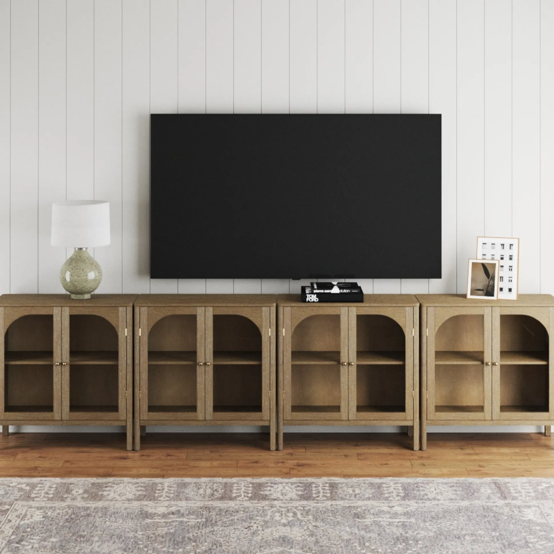 Arched Glass Door TV Console for TVs up to 100" Brown