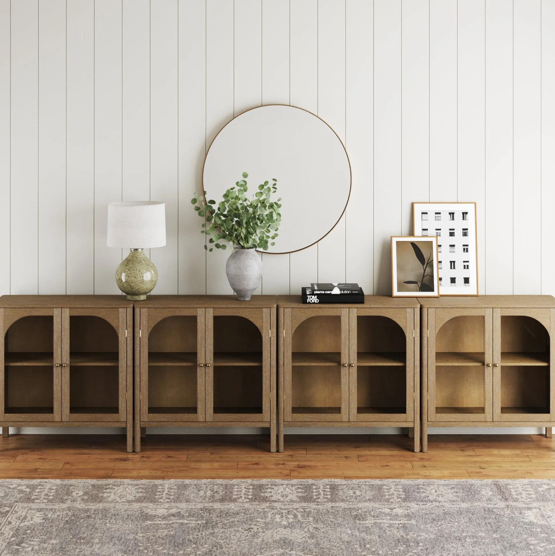 Arched Glass Door TV Console for TVs up to 100" Brown
