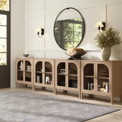 Arched Glass Door TV Console for TVs up to 100" Raw Oak