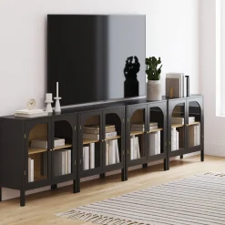 Arched Glass Door TV Console for TVs up to 100" Black