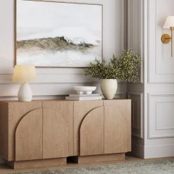 Arched Kitchen Cabinet Credenza Oak (Set of 2)