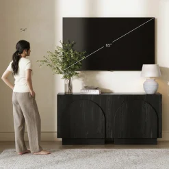Arched Kitchen Cabinet Credenza Black (Set of 2)