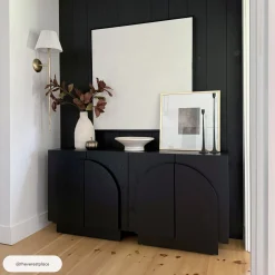 Arched Kitchen Cabinet Credenza Black (Set of 2)