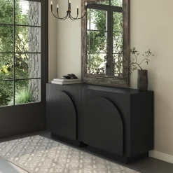 Arched Kitchen Cabinet Credenza Black (Set of 2)