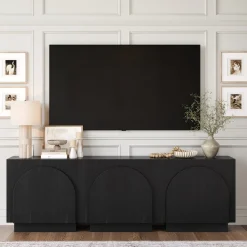 Arched Kitchen Cabinet Credenza Black (Set of 3)