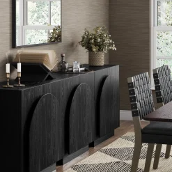Arched Kitchen Cabinet Credenza Black (Set of 3)