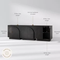Arched Kitchen Cabinet Credenza Black (Set of 3)