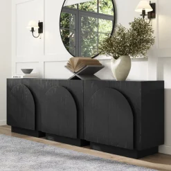 Arched Kitchen Cabinet Credenza Black (Set of 3)