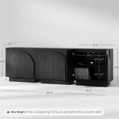 Arched Kitchen Cabinet Credenza Black (Set of 3)