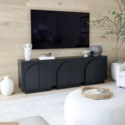 Arched Kitchen Cabinet Credenza Black (Set of 3)