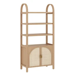 Arched Rattan Entertainment Center Wall Unit with Bookshelves (65