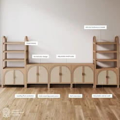 Arched Rattan Entertainment Center Wall Unit with Bookshelves (75
