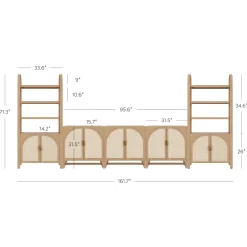 Arched Rattan Entertainment Center Wall Unit with Bookshelves (75