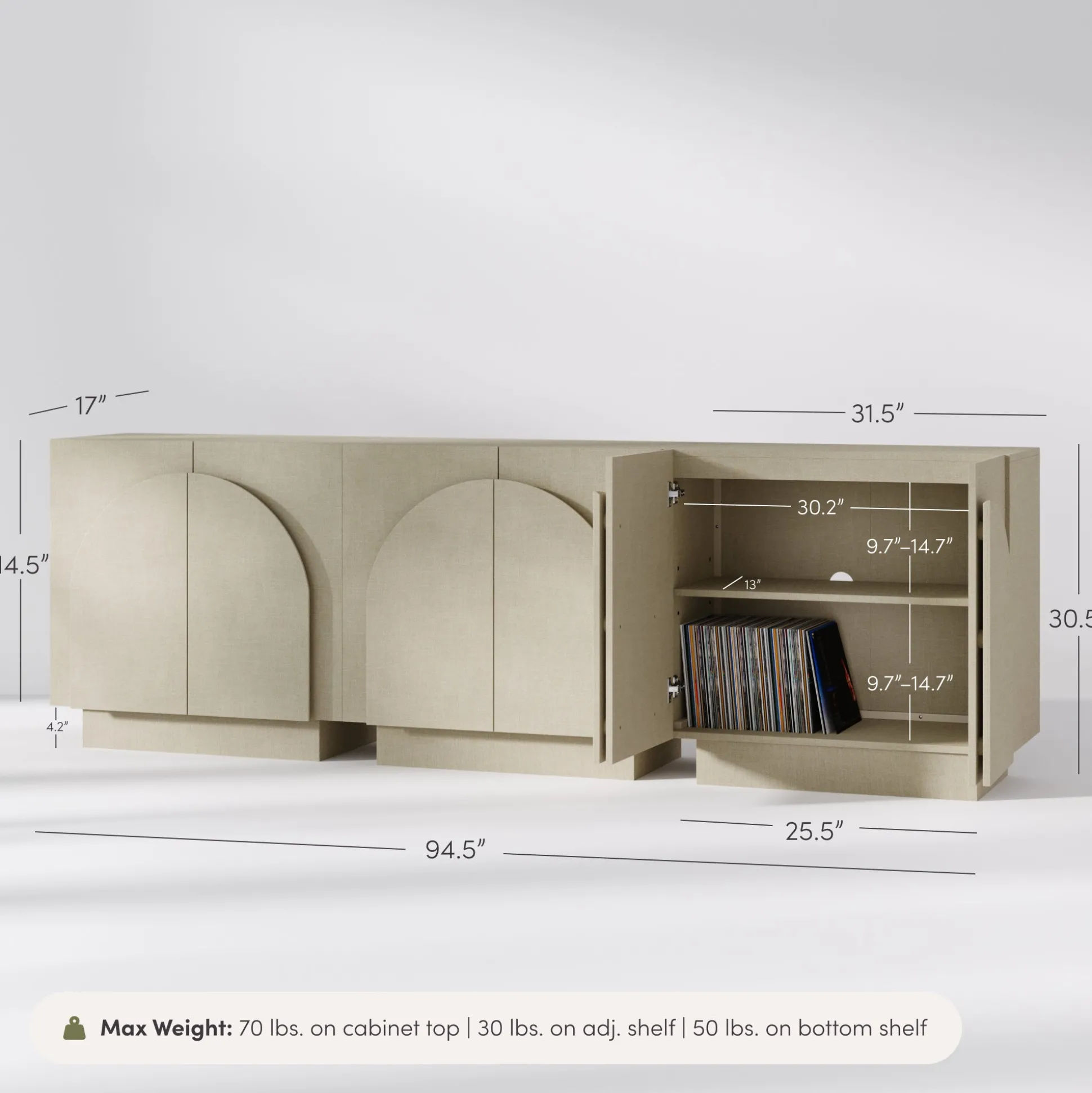 Arched TV Console Cabinet for TVs up to 75" Beige Linen