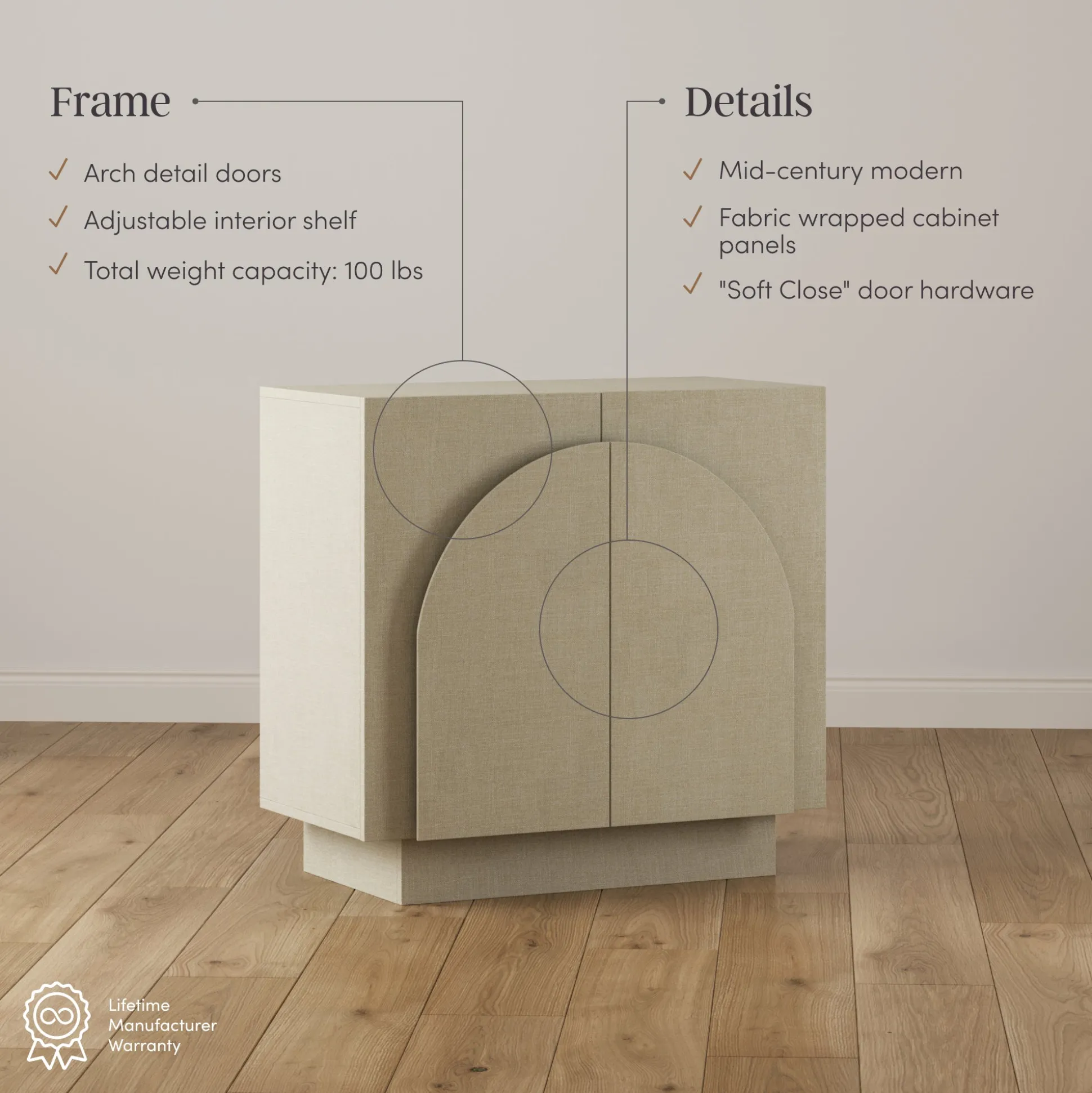 Arched TV Console Cabinet for TVs up to 75" Beige Linen