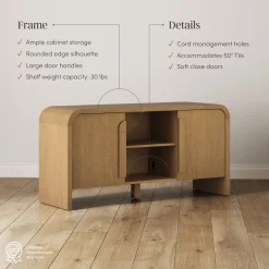 Arched TV Stand or Media Console Cabinet Warm Oak