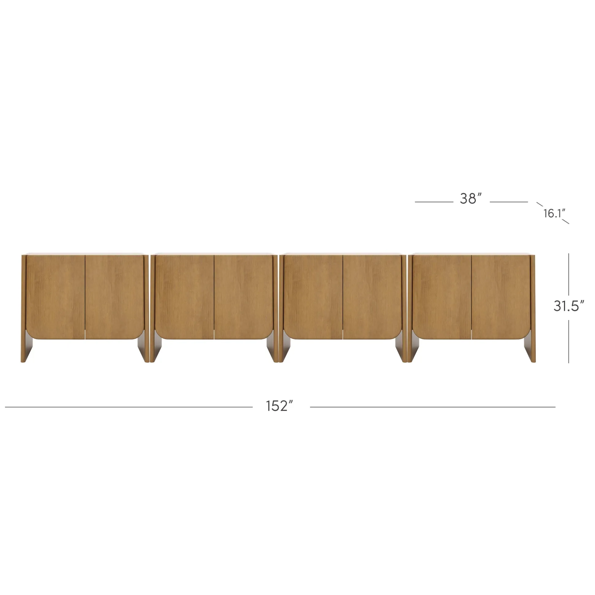 Arched Wood Accent Cabinet or Large Credenza Light Brown (Set of 4)