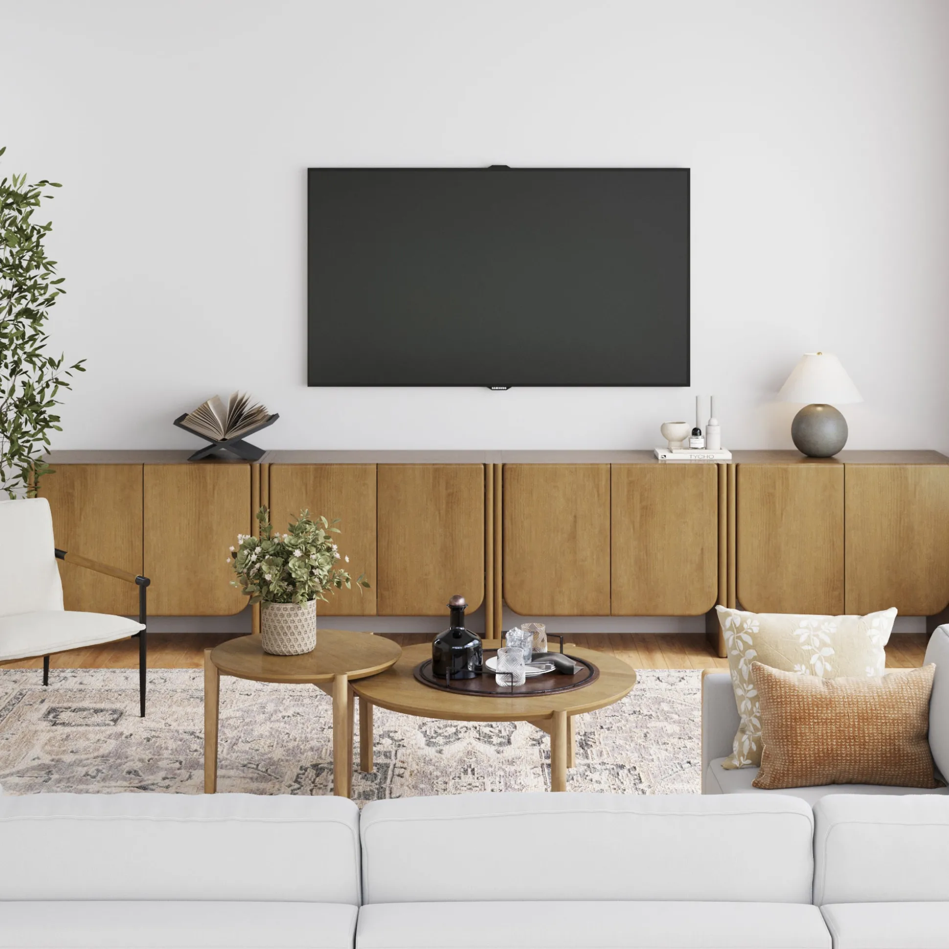 Arched Wood Accent Cabinet or Large Credenza Light Brown (Set of 4)
